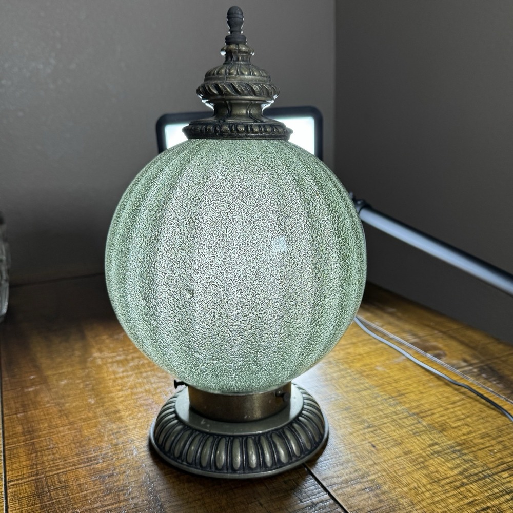 Vintage Mid Century 1960's-70's Retro Green‎ Crackle Glass Ceiling Mount Light